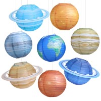 Fontien 8 Pcs Planet Paper Lanterns 10 Inch Outer Space Party Decorations Solar System Hanging Paper Lanterns For Kids Birthday