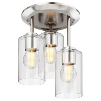 3Light Semi Flush Mount Ceiling Light Close To Ceiling Light Fixture With Clear Glass Shades Modern Hallway Lighting Fixtures