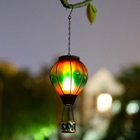 Vewolight Colorful Hot Air Balloon Solar Lantern Glass Solar Lantern With Flickering Flame Hanging Solar Lanterns Outdoor Wate