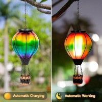 Vewolight Colorful Hot Air Balloon Solar Lantern Glass Solar Lantern With Flickering Flame Hanging Solar Lanterns Outdoor Wate