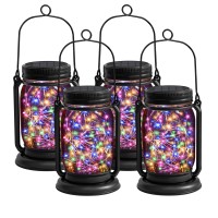 4 Pack Hanging Solar Lantern Lights 30Led Vintage Glass Mason Jar Solar Fairy Lights Outdoor Decorative Waterproof Table Lamp W