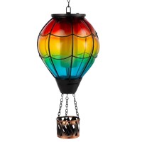 Vewolight Rainbow Hot Air Balloon Solar Lantern Hanging Solar Lantern With Flickering Flame Glass Solar Lanterns Outdoor Water