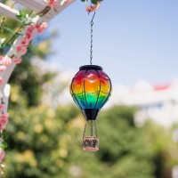 Vewolight Rainbow Hot Air Balloon Solar Lantern Hanging Solar Lantern With Flickering Flame Glass Solar Lanterns Outdoor Water