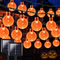 2Pack 100 Led 64Ft Orange Globe Solar Halloween Lights Outdoor Waterproof Solar Globe String Lights With 8 Lighting Modes Sol