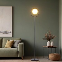 Fiqevs Modern Black Globe Floor Lamp Minimalist Mid Century Standing Lamp With 3000K 9W Led Bulb Contemporary Tall Floor Light