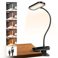 Hecdstly Clip On Desk Lamp Battery Powered Reading Light With Strong Clamp 5 Colors 5 Brightness Usb Rechargeable Portable C