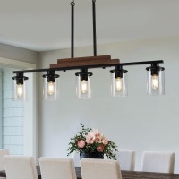 Dining Room Light Fixture Over Table Farmhouse 5Light Kitchen Island Lighting Linear Chandelier With Clear Glass Shades Moder