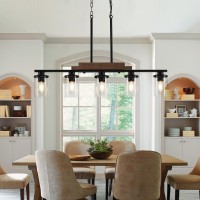 Dining Room Light Fixture Over Table Farmhouse 5Light Kitchen Island Lighting Linear Chandelier With Clear Glass Shades Moder