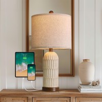 Oyears 225 Beside Lamp For Nightstand Modern Farmhouse Lamp For Living Room With Usb Ac Charging Ports Boho Bedroom Lamp B