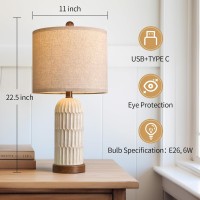 Oyears 225 Beside Lamp For Nightstand Modern Farmhouse Lamp For Living Room With Usb Ac Charging Ports Boho Bedroom Lamp B