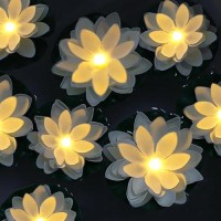 Lacgo 12 Pcs Diwali Waterproof Floating Lotus Light Floating Flower Light Battery Operated Water Activated Warm White Pool Flo