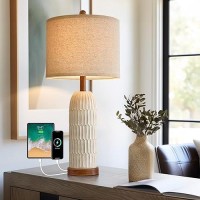 Oyears 265 Table Lamp For Living Room Bedroom Lamp With Usb Ac Charging Ports Modern Farmhouse Bedside Lamps For Night Stand