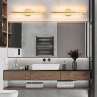 Hahzt Modern Bathroom Vanity Light Brushed Gold 32 Inch 28W Dimmable Led Bath Bar Light Fixtures Over Mirror Wall Sconce Pict