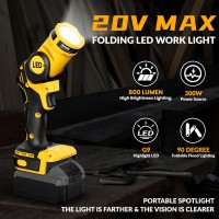 Gunoze Cordless Led Work Light For Dewalt 20V Battery Up To 800 Lumens With Low Voltage Protection 90 Degree Rotating Widean