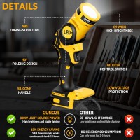 Gunoze Cordless Led Work Light For Dewalt 20V Battery Up To 800 Lumens With Low Voltage Protection 90 Degree Rotating Widean