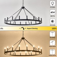 Zbmyrbzj 53 Inch Large Black Wagon Wheel Chandelier 18Light Farmhouse Wagon Wheel Chandeliers Round Industrial Ceiling Light Fi