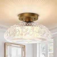 Semi Flush Mount Ceiling Light Fixture 11 Inch Modern Glass Hall Light Vintage Light Fixture For Kitchen Hallway Bathroom A