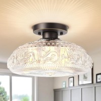 Semi Flush Mount Ceiling Light Fixture 11 Inch Modern Glass Hall Light Vintage Light Fixture For Kitchen Hallway Bathroom A