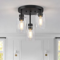 Feanron Farmhouse Flush Mount Ceiling Light Black 3Light Hallway Light Fixtures Ceiling With Clear Glass Shades Light Fixture