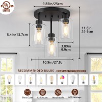 Feanron Farmhouse Flush Mount Ceiling Light Black 3Light Hallway Light Fixtures Ceiling With Clear Glass Shades Light Fixture