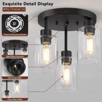 Feanron Farmhouse Flush Mount Ceiling Light Black 3Light Hallway Light Fixtures Ceiling With Clear Glass Shades Light Fixture