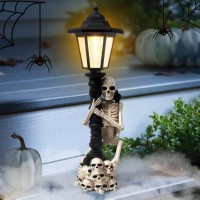 Larlobl Skeleton Halloween Decorations 163 Inch Skull Outdoor Statues With Crow And Solar Powered Lantern Scary Decor For Home