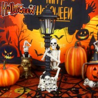 Larlobl Skeleton Halloween Decorations 163 Inch Skull Outdoor Statues With Crow And Solar Powered Lantern Scary Decor For Home