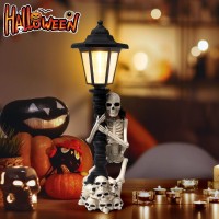 Larlobl Skeleton Halloween Decorations 163 Inch Skull Outdoor Statues With Crow And Solar Powered Lantern Scary Decor For Home