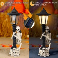 Larlobl Skeleton Halloween Decorations 163 Inch Skull Outdoor Statues With Crow And Solar Powered Lantern Scary Decor For Home