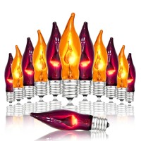 12 Pack Orange And Purple Light Bulbs Halloween Flame Light Bulbs E12 Base C18 Flickering Flame Light Bulbs For Indoor Outdoor