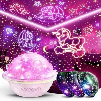 Unicorns Sea Star Night Lights Projector For Kids 4 In 1 Star Projector Toys Gifts For 35 57 812 Year Old Girl 360Rotat