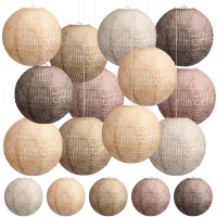 Rossesay 12 Pcs Burlap Paper Lantern 8 Inch Hanging Paper Lantern Chinese Decorative Paper Lantern Boho Party Decor For Classroo