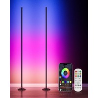 Yikbik 2Pcs Rgbw Corner Floor Lamp 65 Color Changing 24V Led Floor Lamp With Cool White Bluetooth App Remote Control Music S