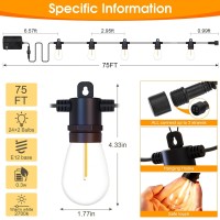 Outdoor String Lights With Remote Dimmable 75Ft Ip65 Waterproof Patio Lights With Edison Bulbs Hanging Lights Outside For Back