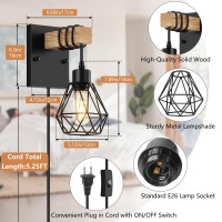 Lomoky Plug In Wall Sconces Set Of Two Vintage Wood Wall Lamps With Plug In Cord Farmhouse Wall Light Fixture With 525Ft Ono