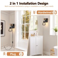 Lomoky Plug In Wall Sconces Set Of Two Vintage Wood Wall Lamps With Plug In Cord Farmhouse Wall Light Fixture With 525Ft Ono