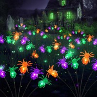 6Pack Total 48Led Purple Orange And Green Spider Solar Halloween Lights Outdoor Solar Garden Lights Swaying Solar Firefly Ligh