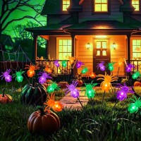 6Pack Total 48Led Purple Orange And Green Spider Solar Halloween Lights Outdoor Solar Garden Lights Swaying Solar Firefly Ligh