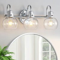 Apenath Bathroom Light Fixtures Polished Chrome 3 Light Vanity Light Wall Sconces Lighting With Clear Globe Glass Shades Bath Wa