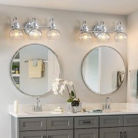 Apenath Bathroom Light Fixtures Polished Chrome 3 Light Vanity Light Wall Sconces Lighting With Clear Globe Glass Shades Bath Wa