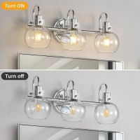 Apenath Bathroom Light Fixtures Polished Chrome 3 Light Vanity Light Wall Sconces Lighting With Clear Globe Glass Shades Bath Wa