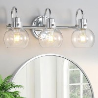 Apenath Bathroom Light Fixtures Polished Chrome 3 Light Vanity Light Wall Sconces Lighting With Clear Globe Glass Shades Bath Wa