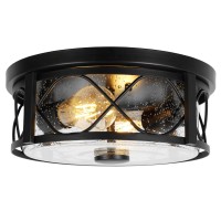 Rustic Close To Ceiling Light Fixtures Farmhouse Flush Mount Ceiling Lighting Metal Cage Lighting With Seeded Glass Black Cage