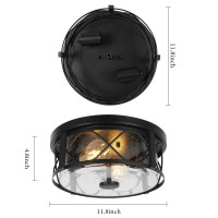 Rustic Close To Ceiling Light Fixtures Farmhouse Flush Mount Ceiling Lighting Metal Cage Lighting With Seeded Glass Black Cage