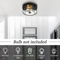 Rustic Close To Ceiling Light Fixtures Farmhouse Flush Mount Ceiling Lighting Metal Cage Lighting With Seeded Glass Black Cage