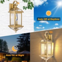 Roravilila Large Dusk To Dawn Golden Outdoor Sconces 2Pack Antirust Aluminum Brass Outdoor Light Fixtures Enclosed Bottom Ext