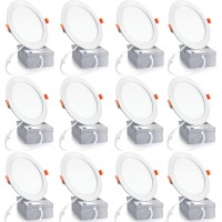 12 Pack 4 Inch Ultrathin Led Recessed Ceiling Light With Junction Box 5000K Clear White 9W Eqv 80W Canless Wafer Slim Panel Dow