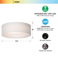 Calokes 13 White Fabric Flush Mount Ceiling Light 24W 3000K Led Closed To Ceiling Light Fixture With Classic Linen Drum Desig