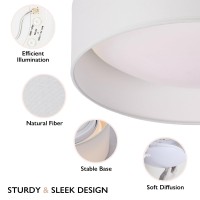 Calokes 13 White Fabric Flush Mount Ceiling Light 24W 3000K Led Closed To Ceiling Light Fixture With Classic Linen Drum Desig