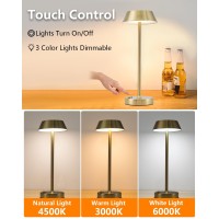 Snotme Cordless Table Lamp 3 Colors Stepless Dimming 5000Mah Battery Operated Touch Lamp Portable Led Desk Lamp Small Table Lam